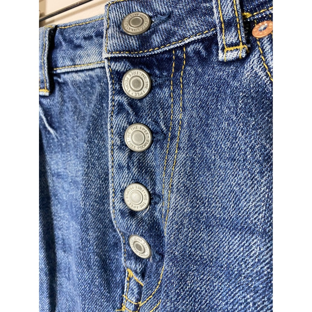 We The Free Free People Blue Distressed Denim Mini Skirt Button Fly Size 29 - Picture 3 of 6